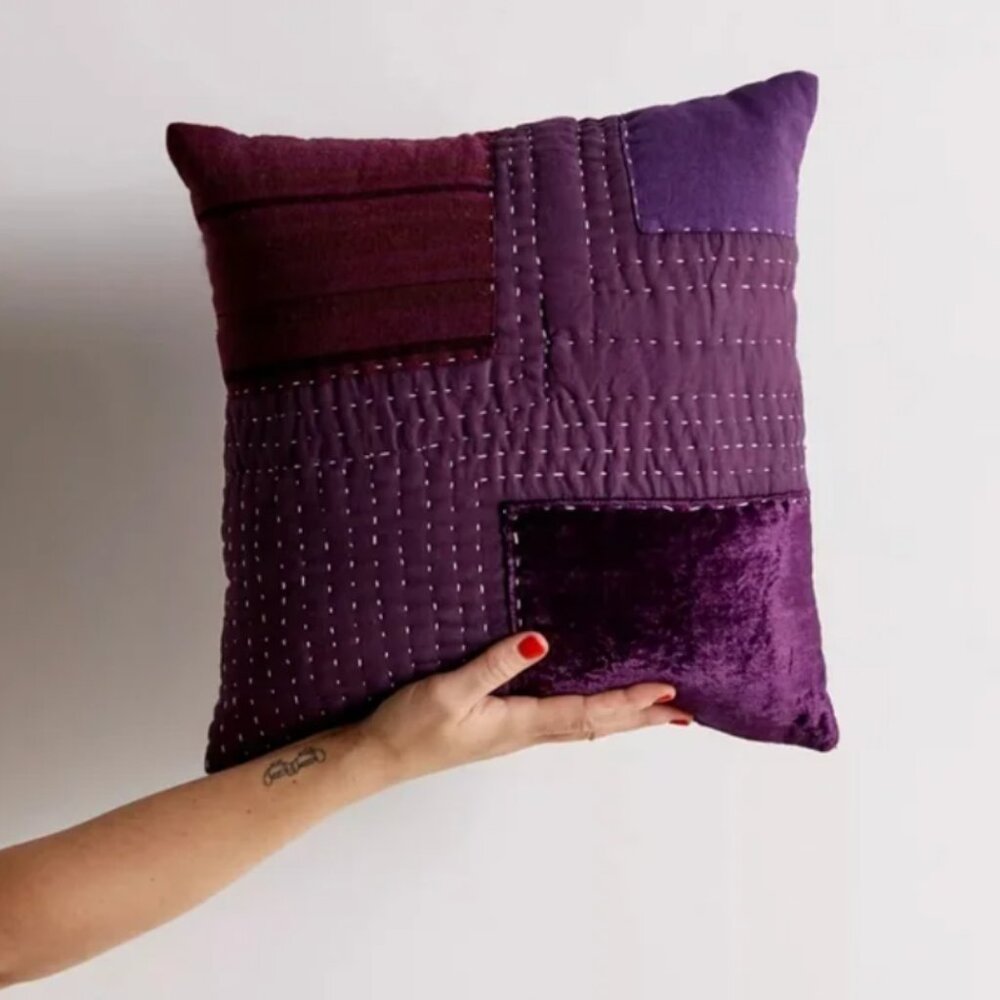 Urban Outfitters Patchwork Velvet Accent Pillow in Purple